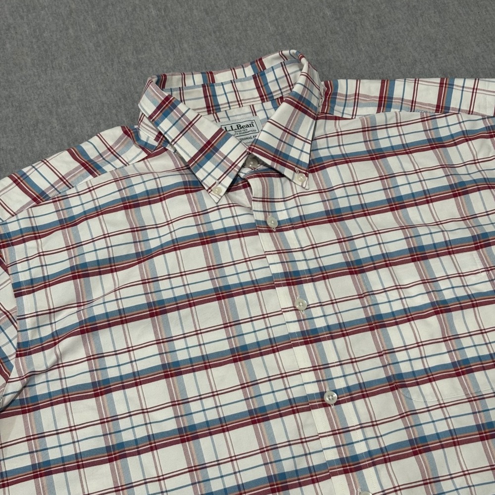 LL Bean Mens 17 Tall Plaid Short Sleeve Button Down Shirt Traditional Fit 508377
